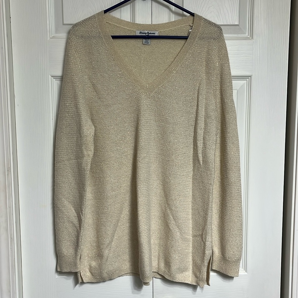 Tommy Bahama Sparkle Sweater in Gold and Cream Size XL